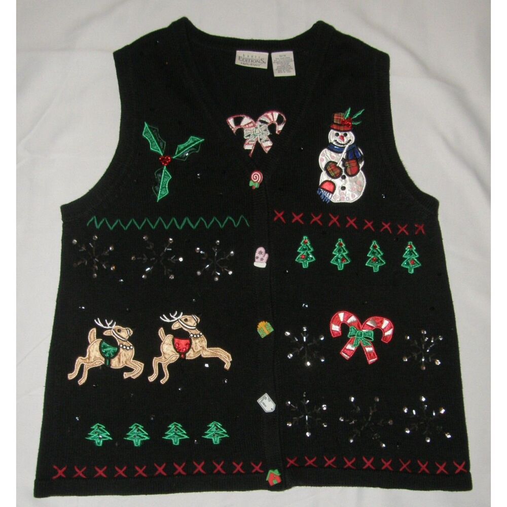 Vintage Plus Sz 1X Embellished Sequined Christmas Holiday Stretchy Sweater Vest